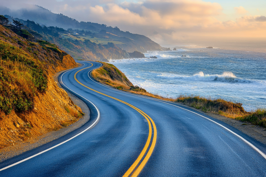 Winding Road along side cliff and ocean